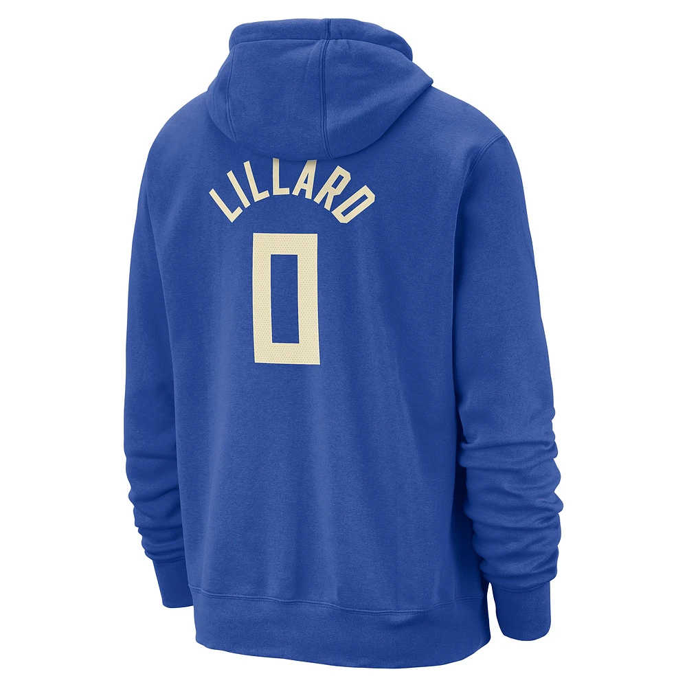 Men's Nike Damian Lillard Royal Milwaukee Bucks 2024/25 City Edition Name & Number Pullover Hoodie