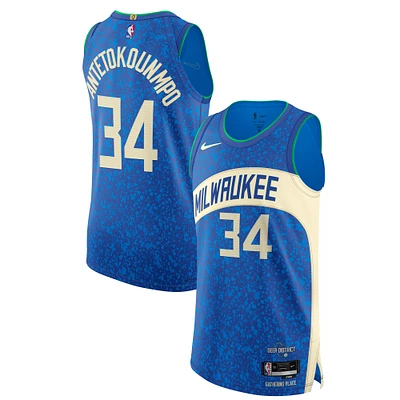 Maillot authentique Nike Giannis Antetokounmpo des Milwaukee Bucks bleu pour homme - City Edition