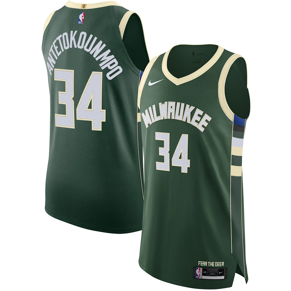 Maillot Nike Giannis Antetokounmpo Hunter Green Milwaukee Bucks authentique pour homme - Édition Icon