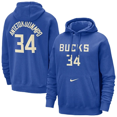 Sweat à capuche Nike Giannis Antetokounmpo Royal Milwaukee Bucks 2024/25 City Edition pour homme avec nom et numéro