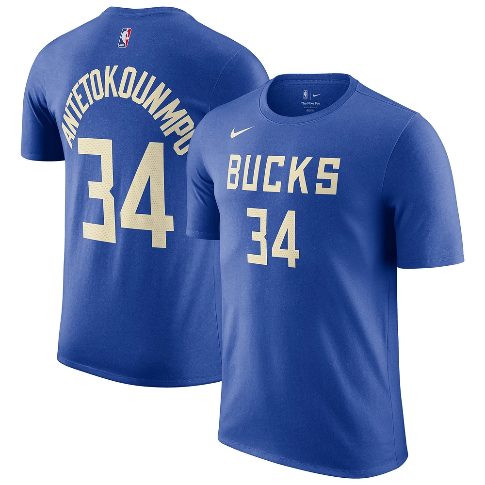 Men's Nike Giannis Antetokounmpo Royal Milwaukee Bucks 2024/25 City Edition Name & Number T-Shirt