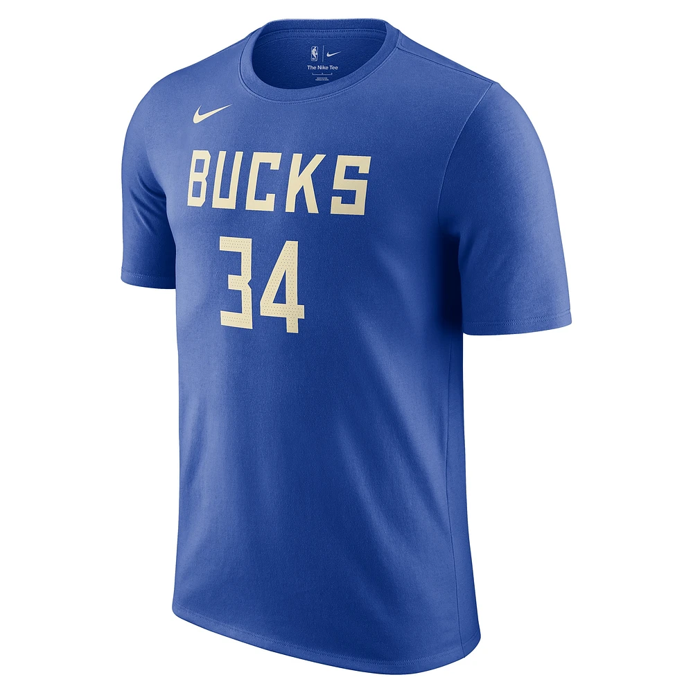 Men's Nike Giannis Antetokounmpo Royal Milwaukee Bucks 2024/25 City Edition Name & Number T-Shirt