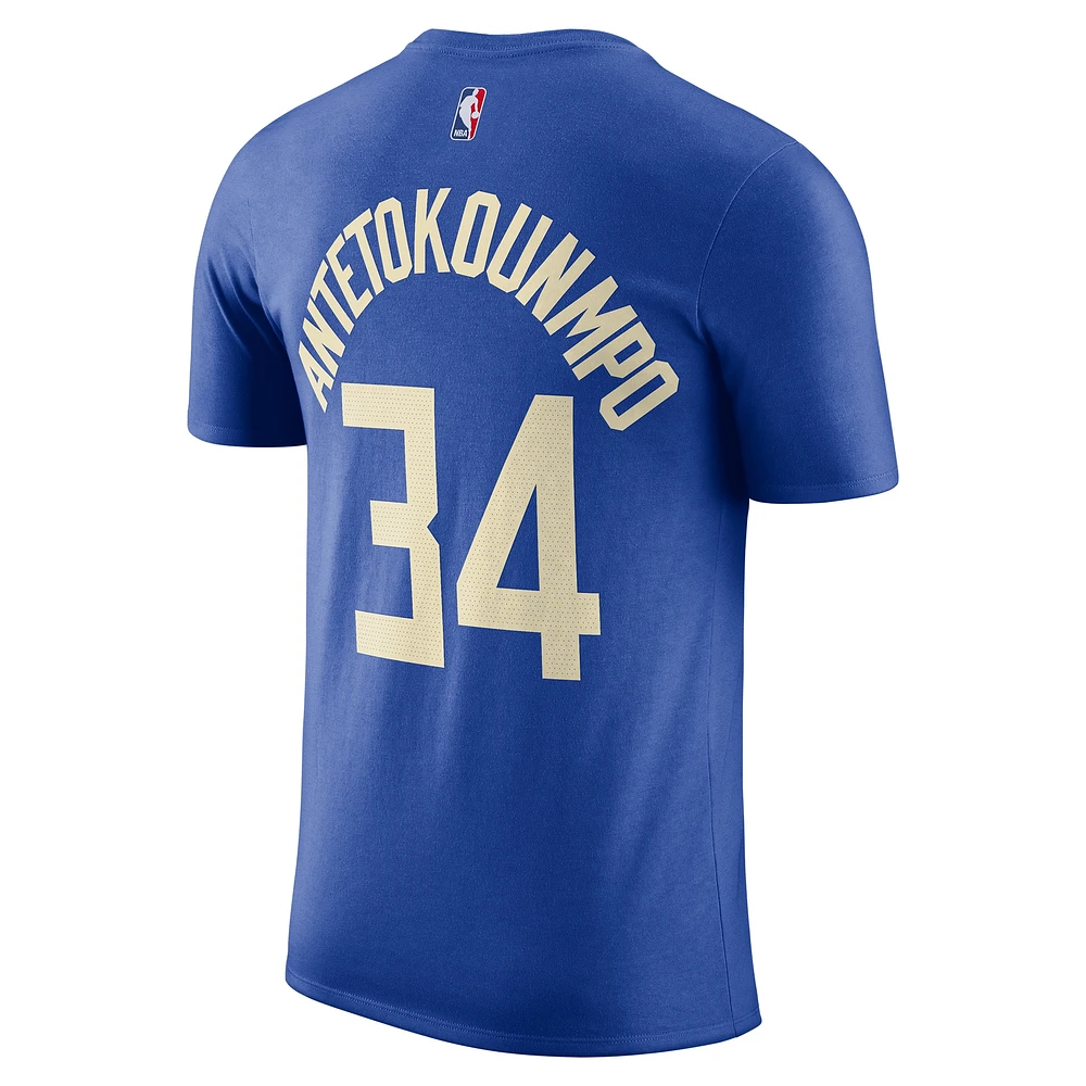 Men's Nike Giannis Antetokounmpo Royal Milwaukee Bucks 2024/25 City Edition Name & Number T-Shirt
