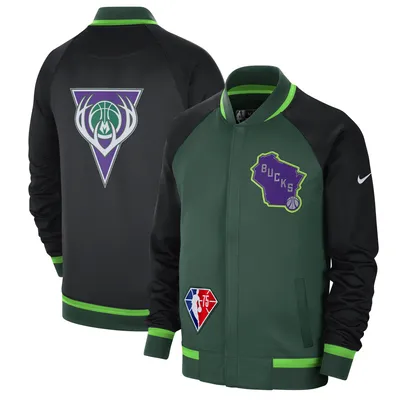 Milwaukee Bucks Nike 2021/22 City Edition Therma Flex Showtime Full-Zip Bomber Jacket - Green/Black