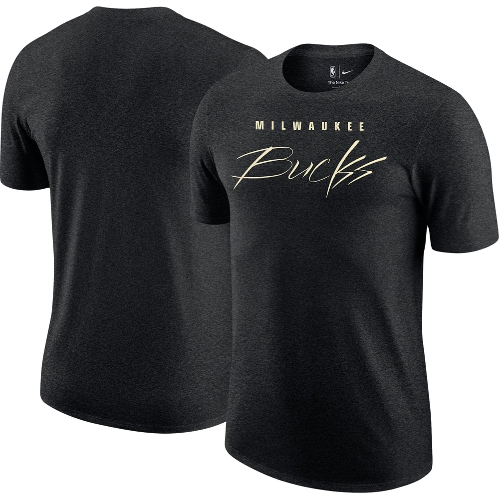 T-shirt Nike Milwaukee Bucks Courtside Versus Flight Max90 noir chiné pour homme