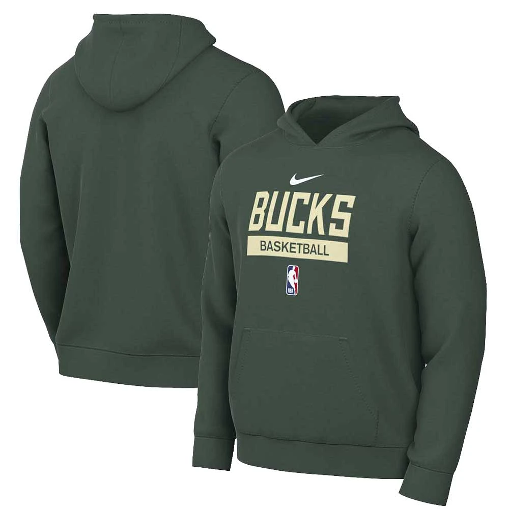 Men's Nike Hunter Green Milwaukee Bucks 2022/23 Spotlight On-Court Practice Performance Pullover Hoodie