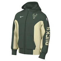 Sweat à capuche entièrement zippé Nike Hunter Green Milwaukee Bucks 2023/24 Authentic Showtime pour homme