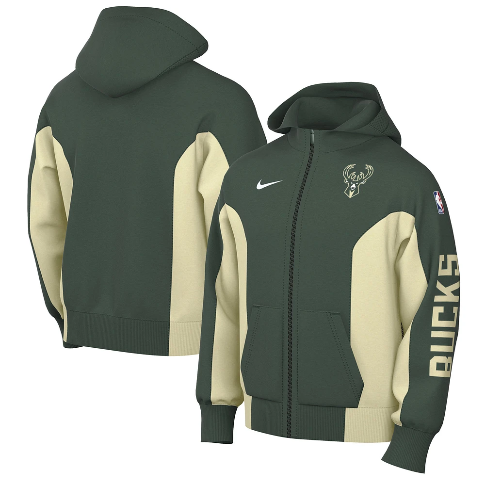 Sweat à capuche entièrement zippé Nike Hunter Green Milwaukee Bucks 2023/24 Authentic Showtime pour homme