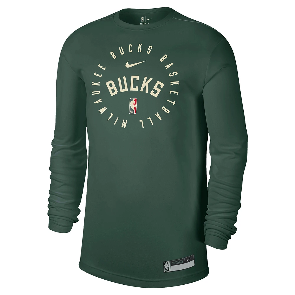 T-shirt à manches longues Nike Hunter Green Milwaukee Bucks 2024/25 Legend On-Court Practice pour homme