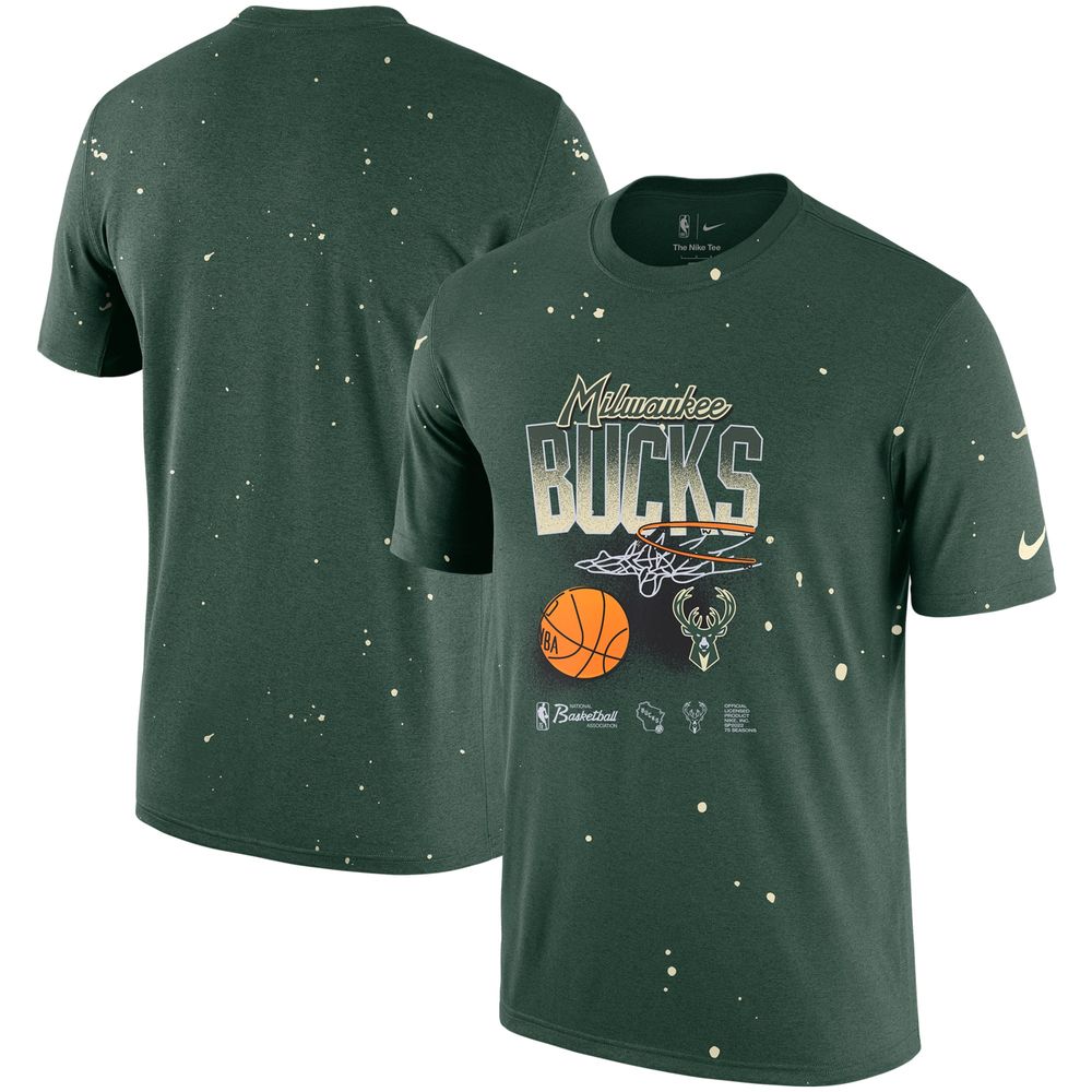 Men's Nike Hunter Green Milwaukee Bucks Courtside Splatter T-Shirt