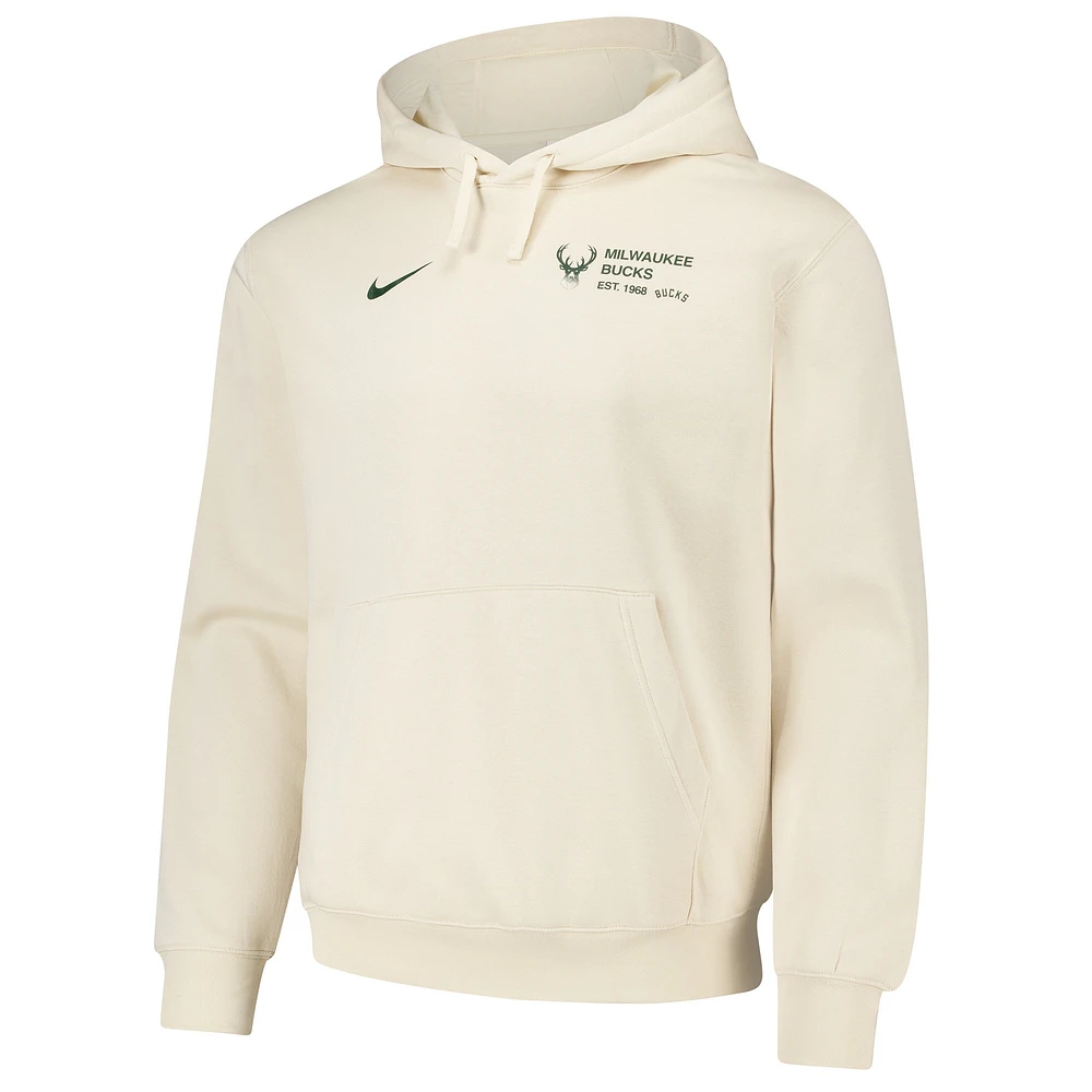 Men's Nike Oatmeal Milwaukee Bucks Courtside Club Pullover Hoodie