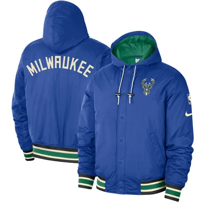 Milwaukee Bucks Nike 2022/23 City Edition Courtside Bomber Full-Zip Hoodie Jacket - Royal/Kelly Green