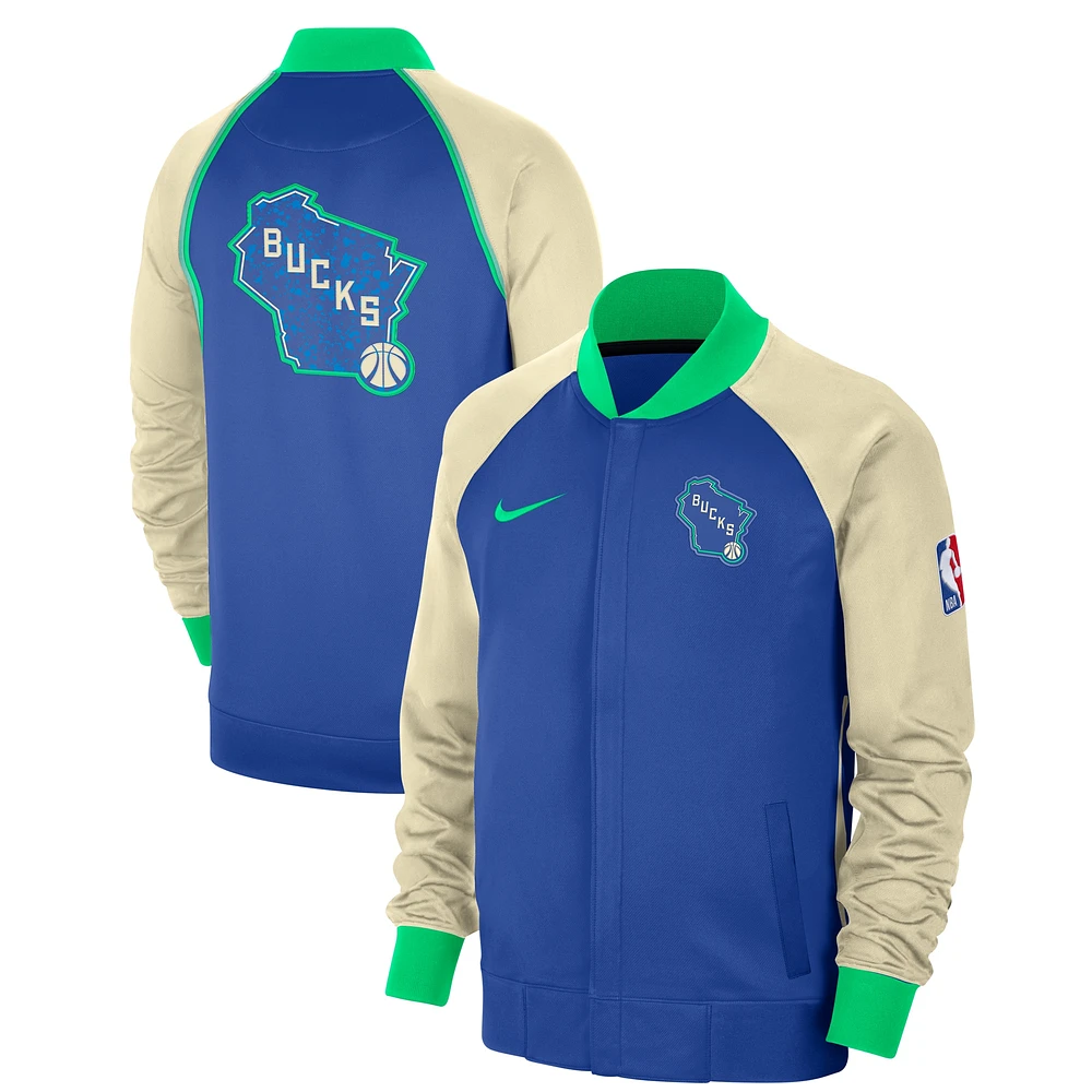 Men's Nike Royal Milwaukee Bucks 2023/24 City Edition Authentic Showtime Performance Raglan Full-Zip Jacket