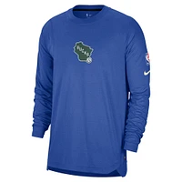 Men's Nike Royal Milwaukee Bucks 2024/25 City Edition Authentic Pregame Performance Long Sleeve Shooting T-Shirt