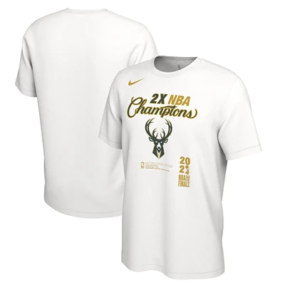 T-shirt pour homme Nike Milwaukee Bucks 2021 NBA Finals Champions Lockerroom - Blanc