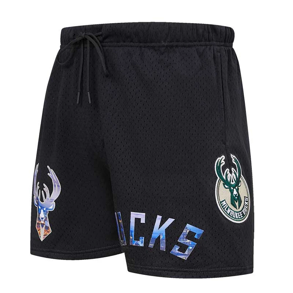 Short en maille Pro Standard Milwaukee Bucks City Scape noir pour homme