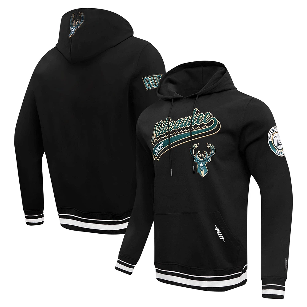 Men's Pro Standard Black Milwaukee Bucks Script Tail Pullover Hoodie