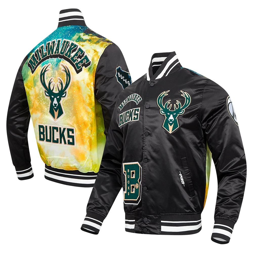 Men's Pro Standard Black Milwaukee Bucks Sublimated Satin Full-Snap Jacket