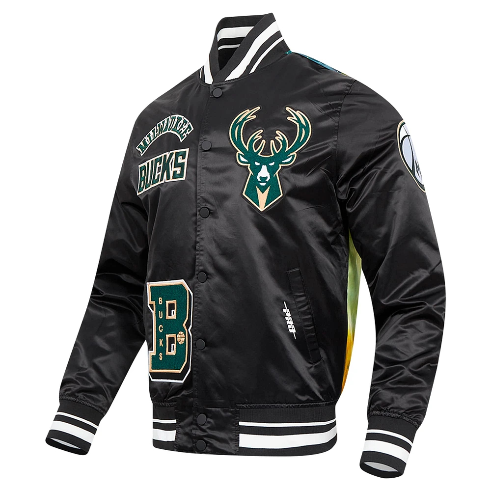 Men's Pro Standard Black Milwaukee Bucks Sublimated Satin Full-Snap Jacket