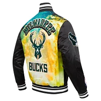 Men's Pro Standard Black Milwaukee Bucks Sublimated Satin Full-Snap Jacket