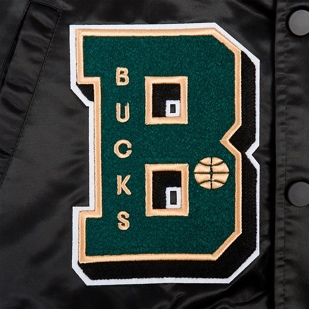 Veste à boutons-pression en satin sublimé Pro Standard noire Milwaukee Bucks pour homme