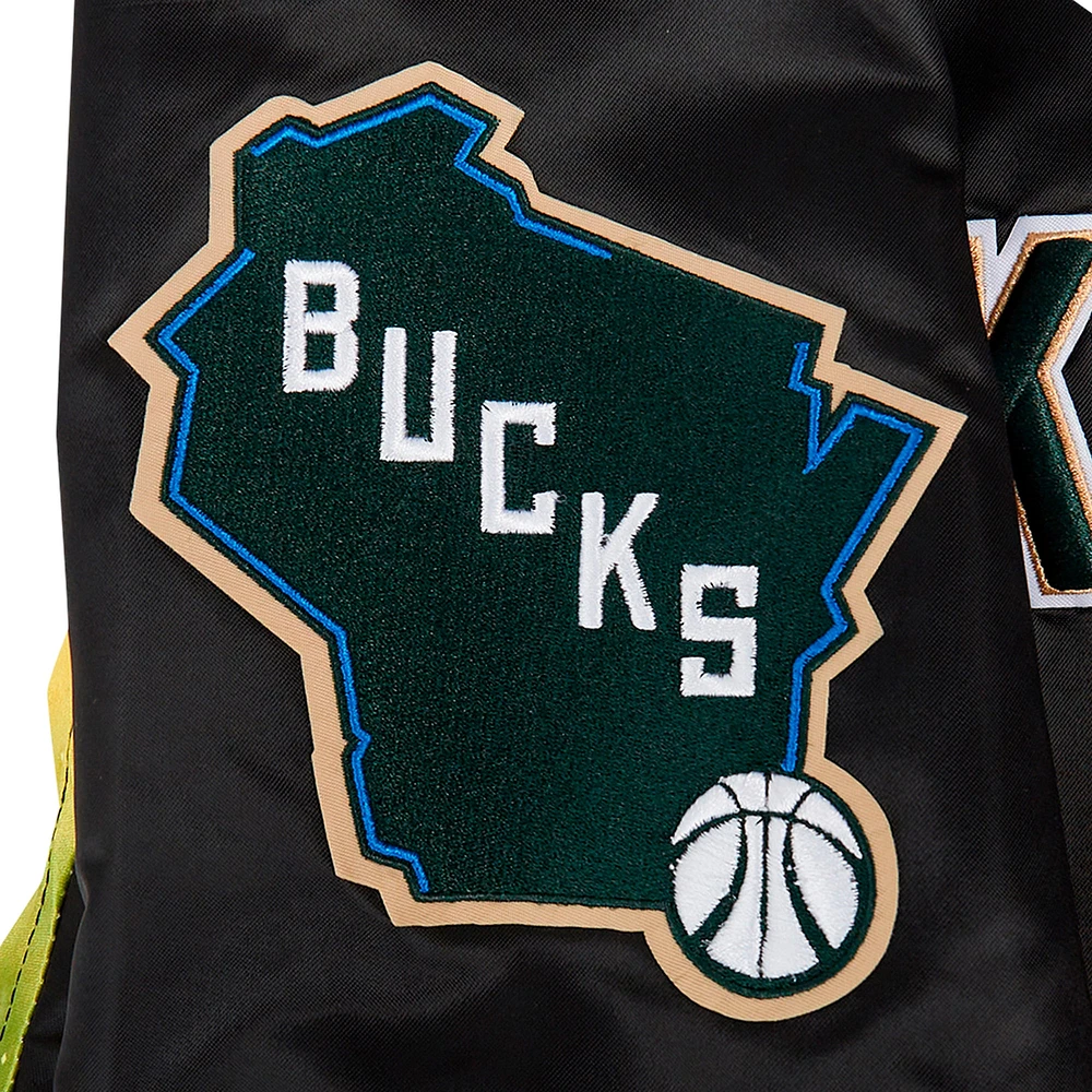 Men's Pro Standard Black Milwaukee Bucks Sublimated Satin Full-Snap Jacket