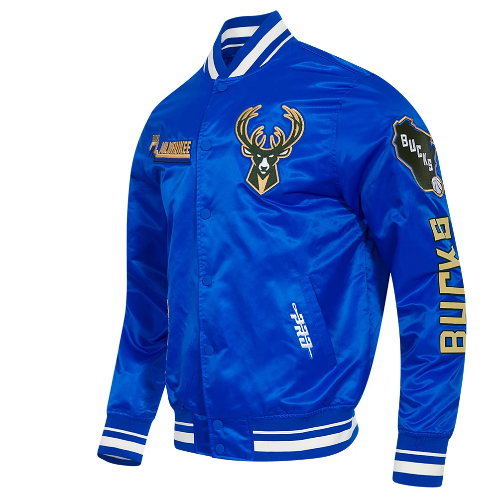 Men's Pro Standard Blue Milwaukee Bucks 2024/25 City Edition Chenille Applique Full-Snap Satin Jacket