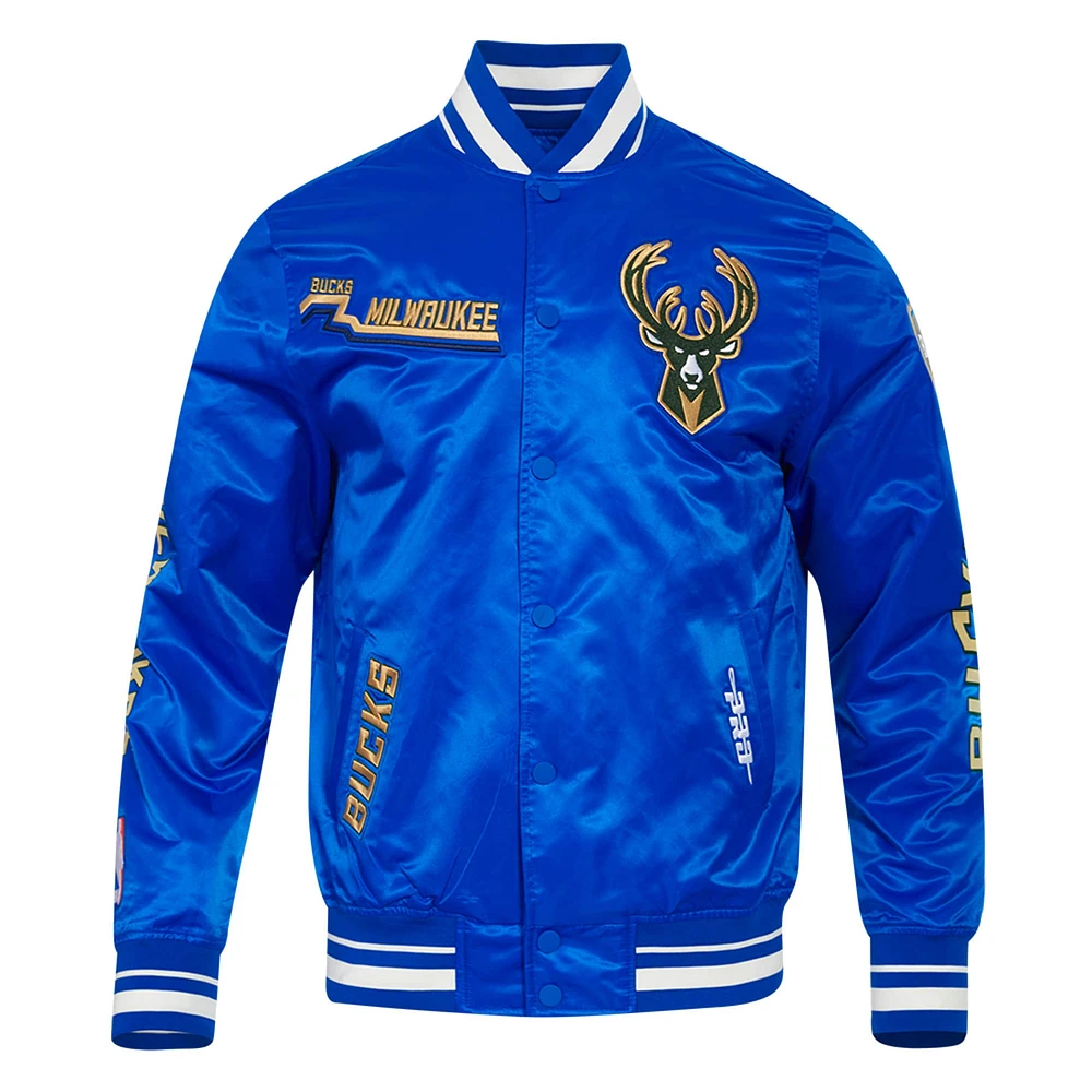 Men's Pro Standard Blue Milwaukee Bucks 2024/25 City Edition Chenille Applique Full-Snap Satin Jacket