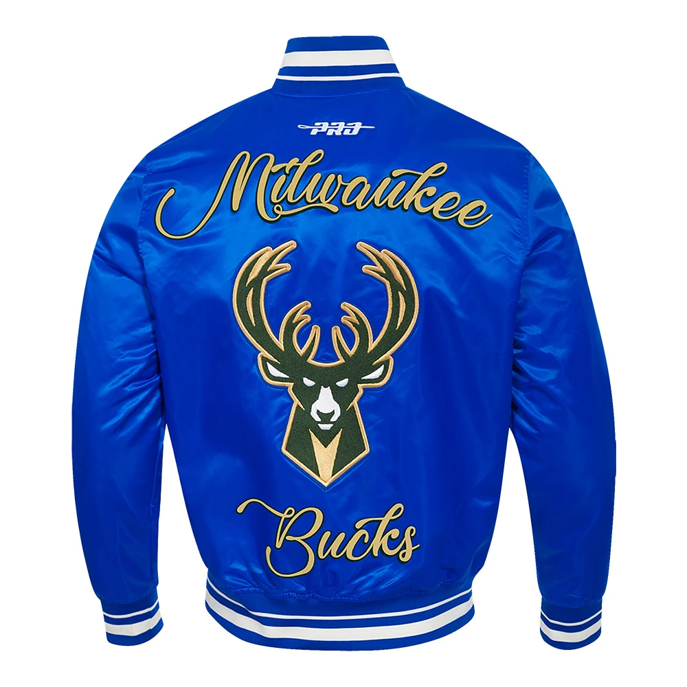 Men's Pro Standard Blue Milwaukee Bucks 2024/25 City Edition Chenille Applique Full-Snap Satin Jacket