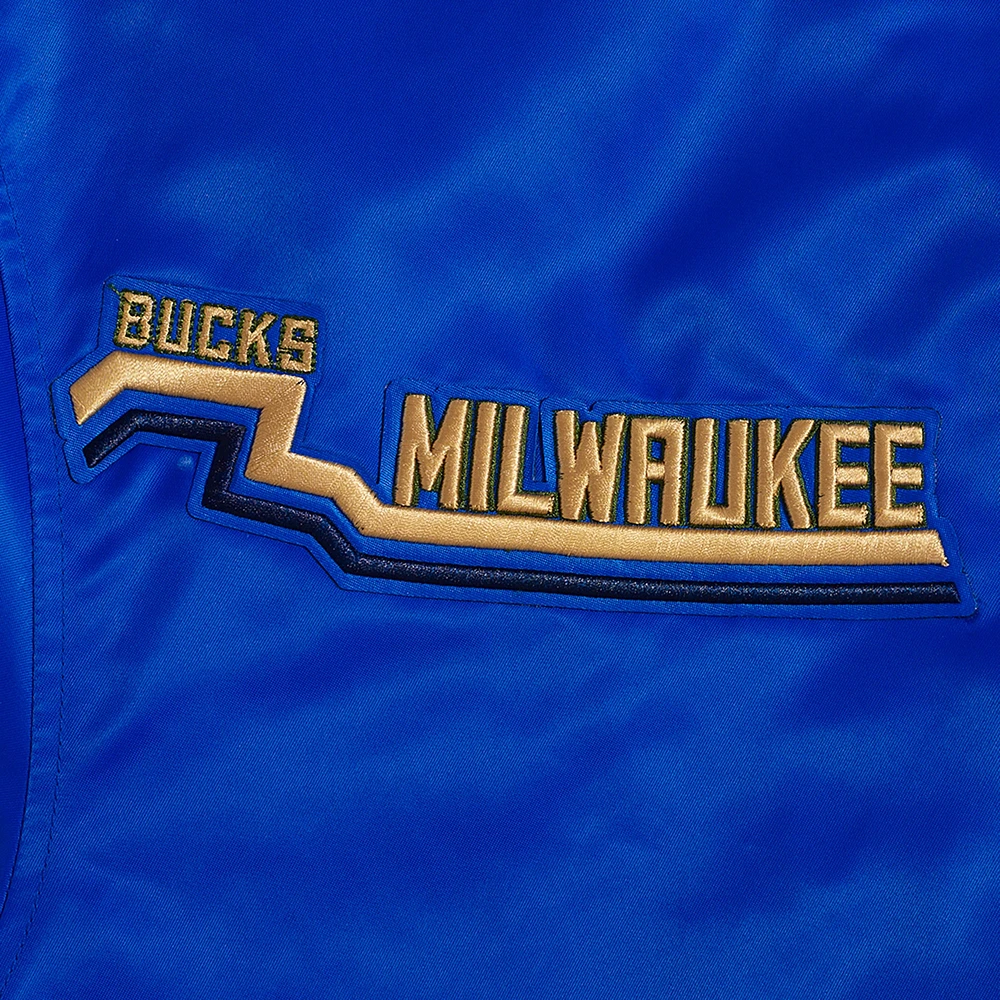 Men's Pro Standard Blue Milwaukee Bucks 2024/25 City Edition Chenille Applique Full-Snap Satin Jacket