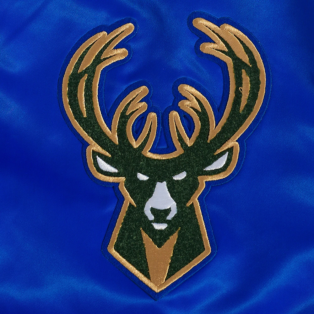 Men's Pro Standard Blue Milwaukee Bucks 2024/25 City Edition Chenille Applique Full-Snap Satin Jacket
