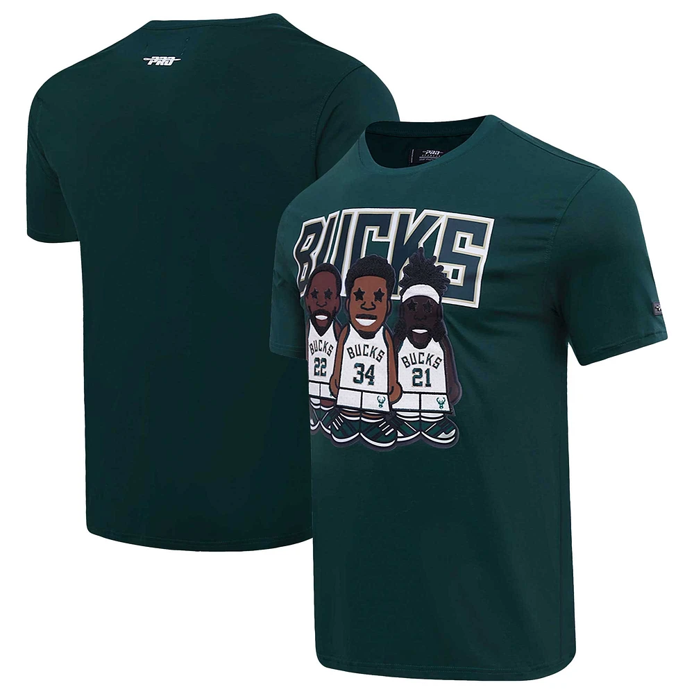 Men's Pro Standard Giannis Antetokounmpo, Jrue Holiday, Khris Middleton Hunter Green Milwaukee Bucks Multi Lineup T-Shirt