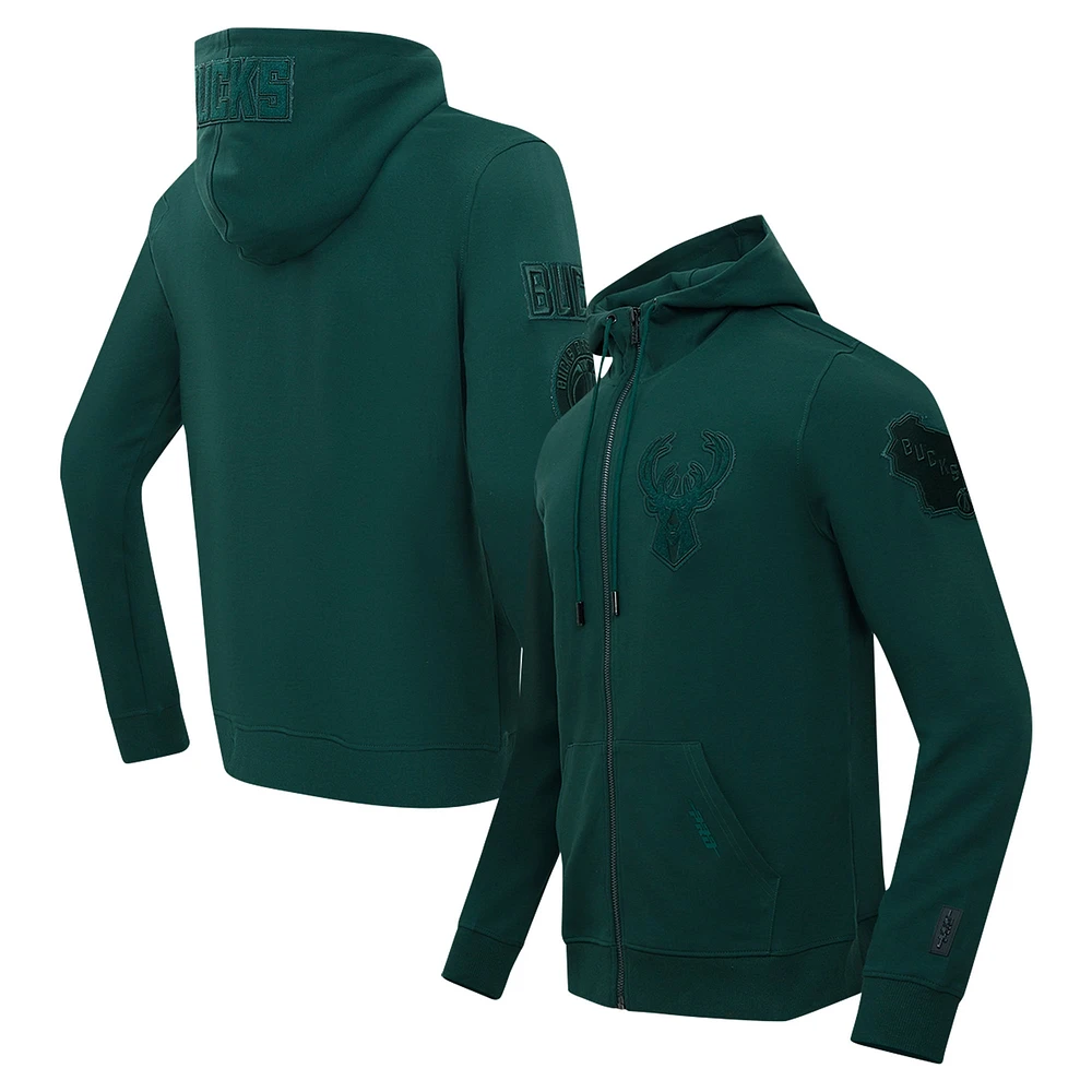 Men's Pro Standard Hunter Green Milwaukee Bucks Triple Tonal DK Full-Zip Hoodie Jacket