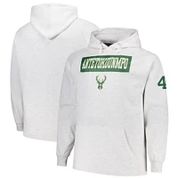 Sweat à capuche double face pour homme Giannis Antetokounmpo Ash Milwaukee Bucks Big & Tall Player