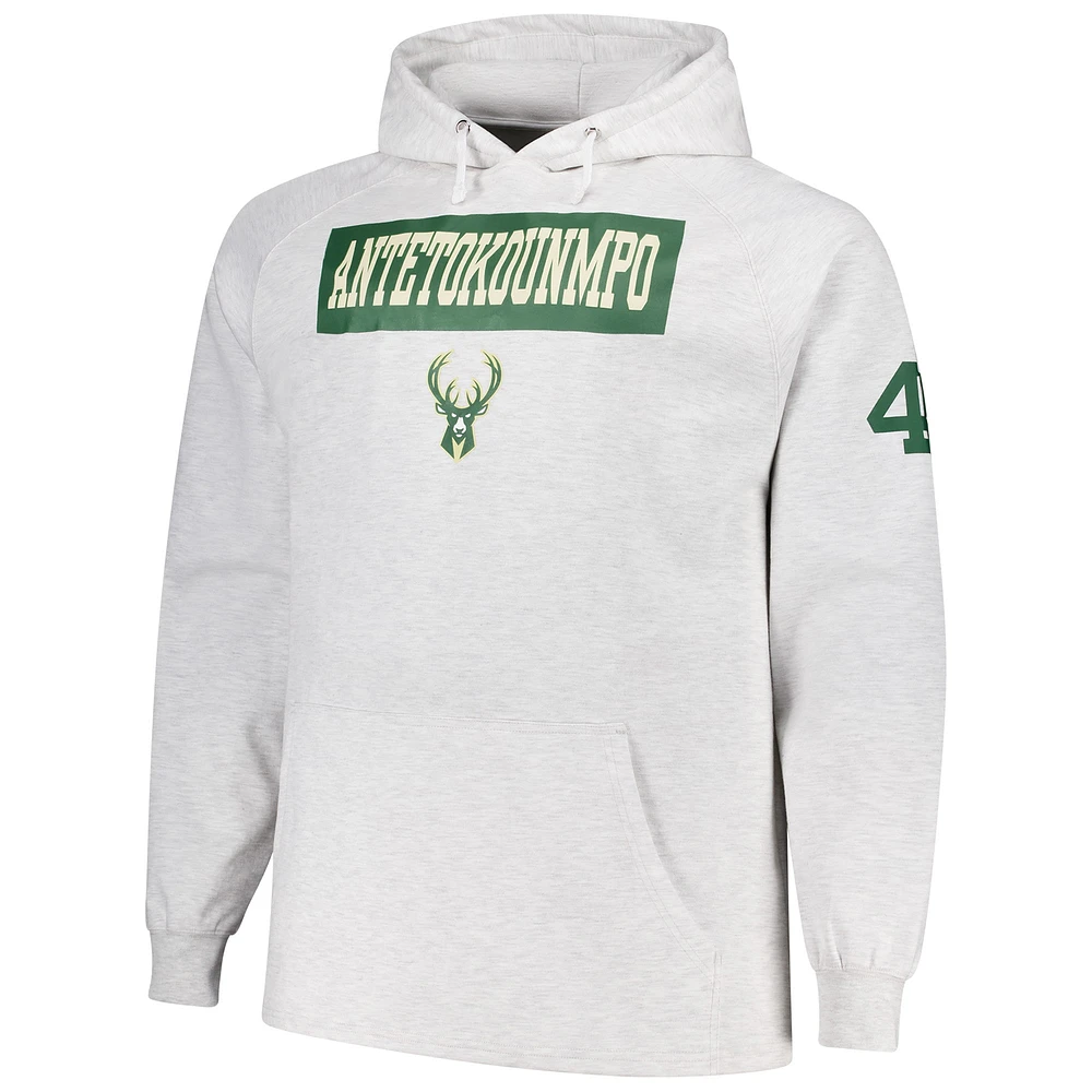 Men's Profile Giannis Antetokounmpo Ash Milwaukee Bucks Big & Tall Player Double Face Tri-Blend Pullover Hoodie