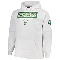 Sweat à capuche double face pour homme Giannis Antetokounmpo Ash Milwaukee Bucks Big & Tall Player