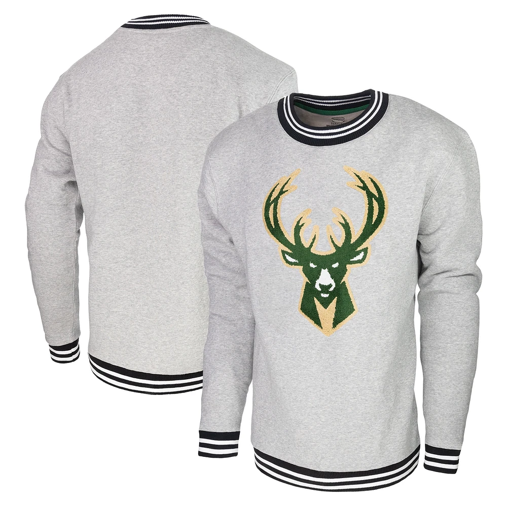 Men's Stadium Essentials Heather Gray Milwaukee Bucks Club Level Pullover Sweatshirt