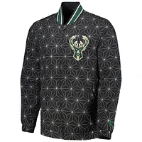 Men's Starter Black Milwaukee Bucks In-Field Play Fashion Satin Full-Zip Varsity Jacket