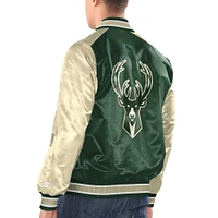 Men's Starter Hunter Green/ Milwaukee Bucks Renegade Satin Full-Snap Varsity Jacket