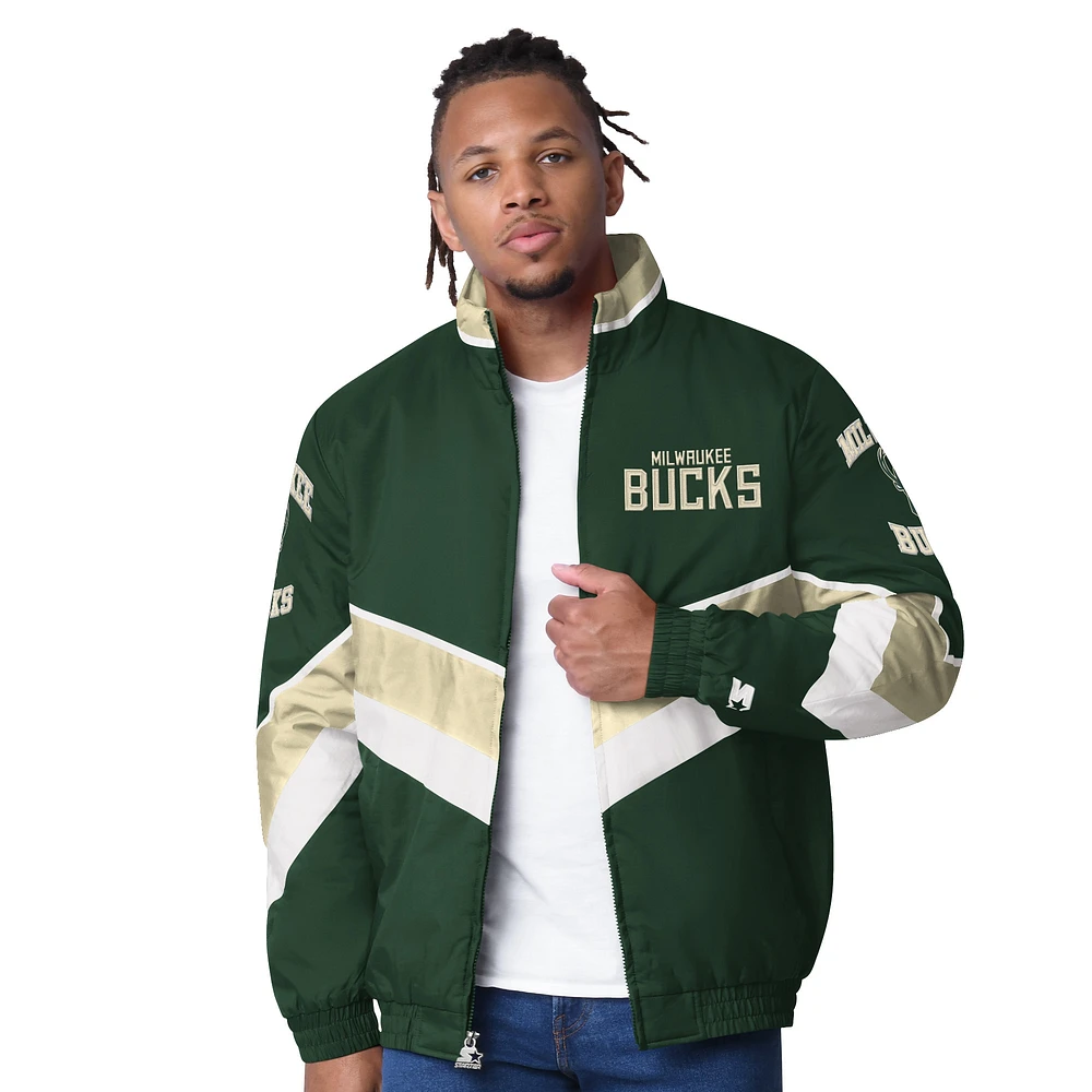 Men's Starter Hunter Green Milwaukee Bucks Captain Oxford Full-Zip Jacket