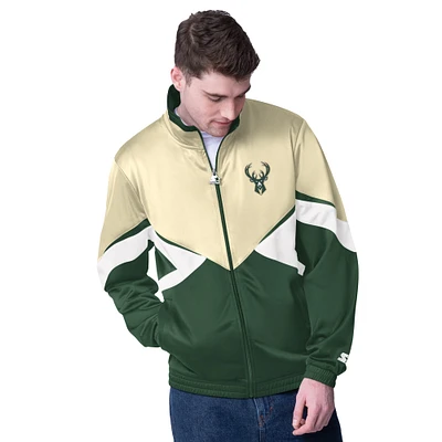 Veste de survêtement entièrement zippée Milwaukee Bucks Rush Applique pour homme, vert chasseur