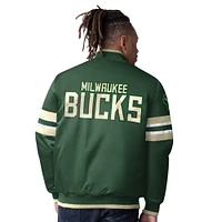 Men's Starter Hunter Green Milwaukee Bucks Scout Varsity Satin Full-Snap Jacket