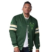 Men's Starter Hunter Green Milwaukee Bucks Scout Varsity Satin Full-Snap Jacket