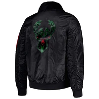 Veste en satin entièrement zippée pour homme Starter x Ty Mopkins Black Milwaukee Bucks History Month