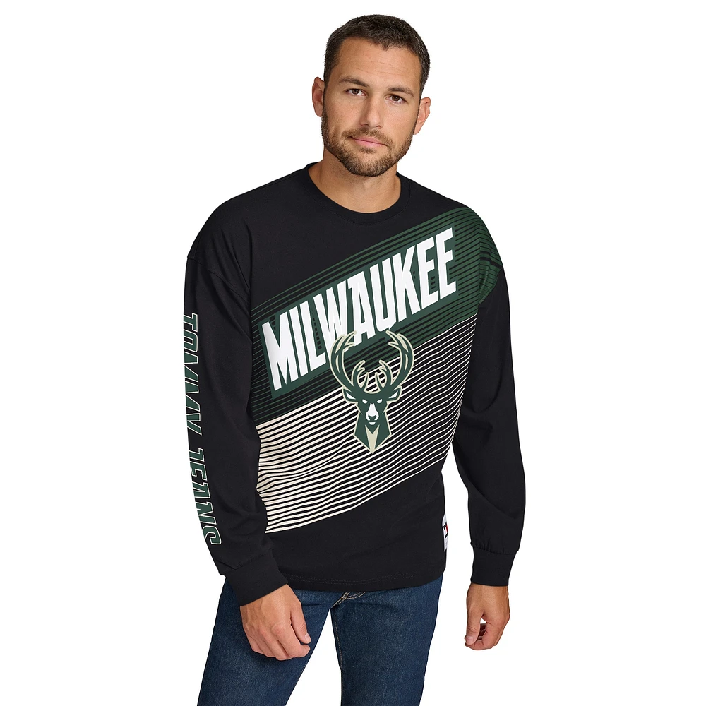 T-shirt à manches longues noir pour homme Tommy Jeans Milwaukee Bucks Lucas