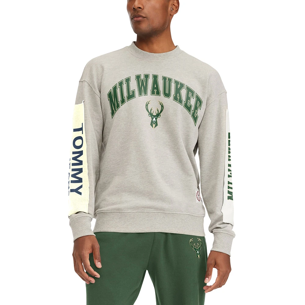 Men's Tommy Jeans Gray Milwaukee Bucks James Patch Pullover Sweatshirt