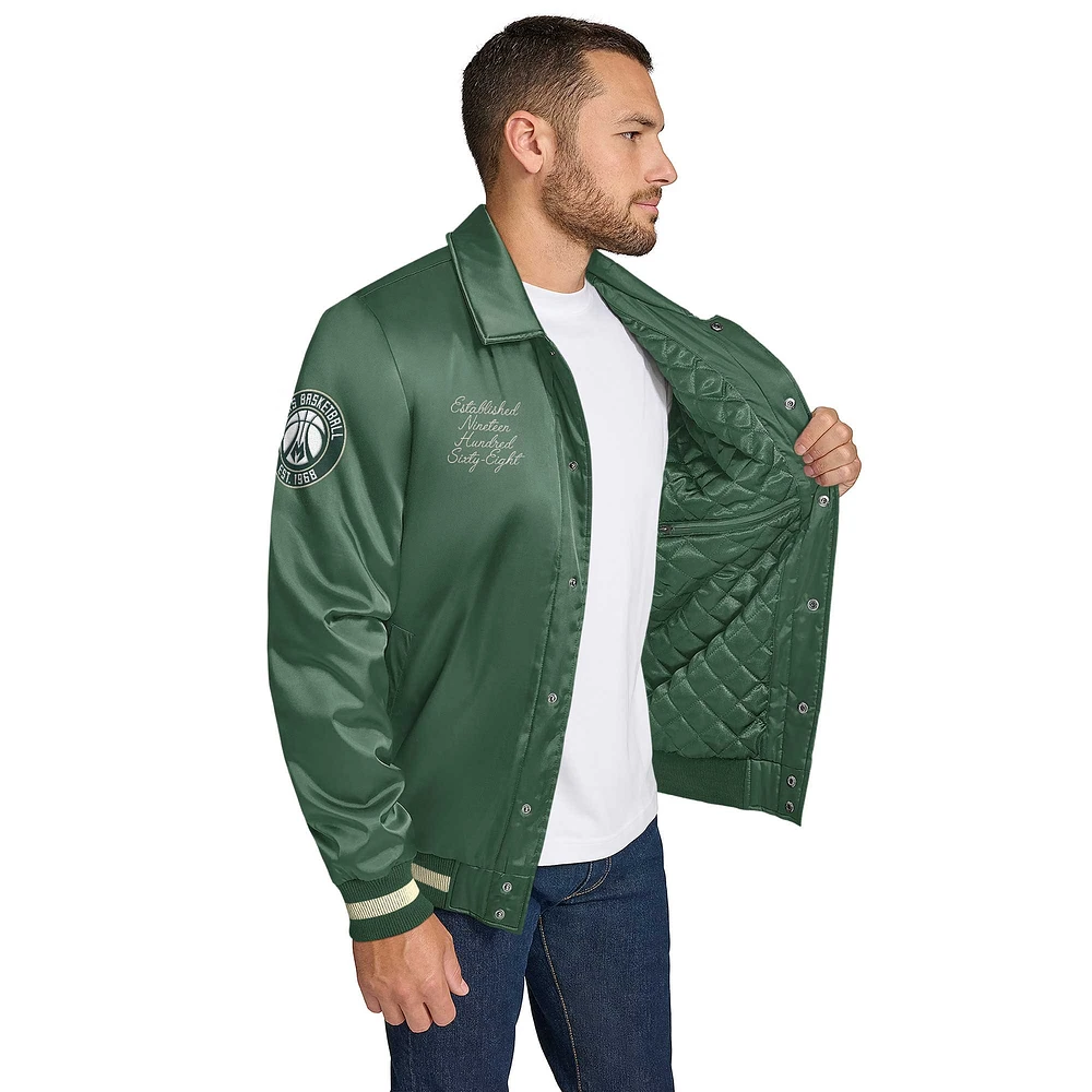 Veste universitaire à boutons-pression et appliqués en point de chaînette Jacob pour homme Tommy Jeans Hunter Green Milwaukee Bucks