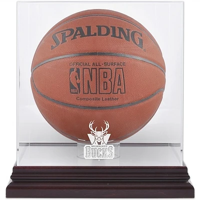 Milwaukee Bucks (-) Mahogany Team Logo Basketball Display Case with Mirrored Back