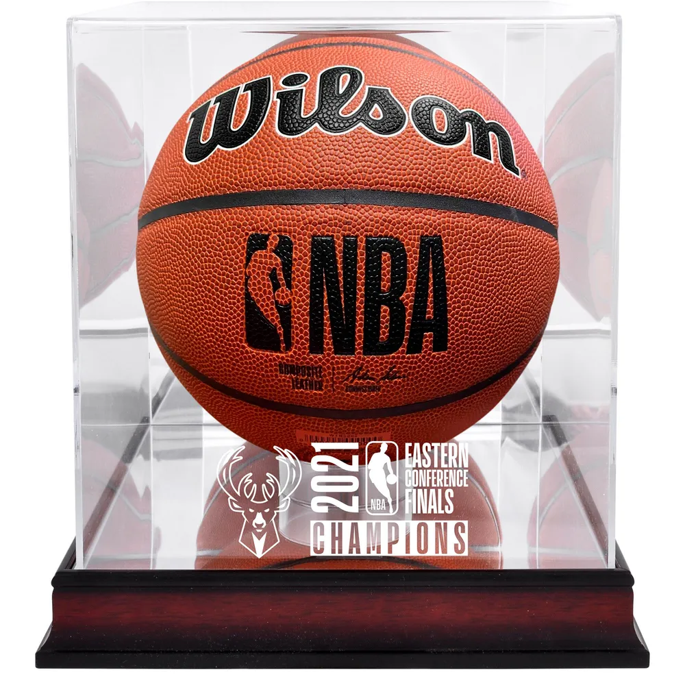 Milwaukee Bucks 2021 NBA Eastern Conference Champions Logo Mahogany Basketball Display Case with Mirrored Back