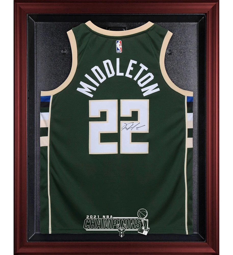 Milwaukee Bucks Mahogany Framed 2021 NBA Finals Champions Logo Jersey Display Case